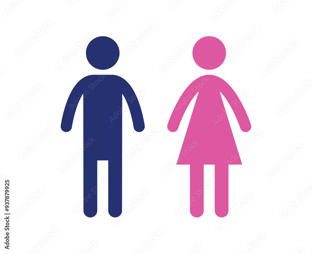 Toilet restroom sign element vector icon for public navigation symbol. Male Blue and female pink color. Toilet restroom sign element vector icon for public navigation symbol. Male Blue and female pink color.