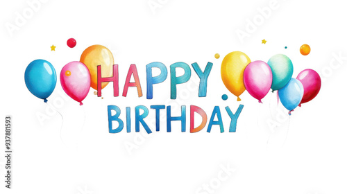 Festive Birthday Card with 'HAPPY BIRTHDAY' Text, Isolated on transparent background, PNG file, s