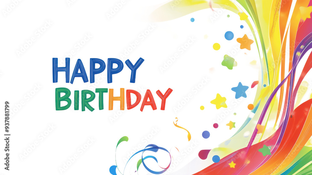 Festive Birthday Card with 'HAPPY BIRTHDAY' Text, Isolated on transparent background, PNG file, s