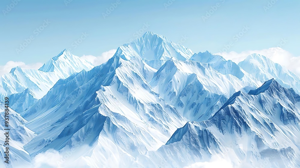 A serene mountain landscape with snow-capped peaks under a clear blue sky. A serene mountain landscape with snow-capped peaks under a clear blue sky.
