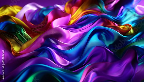 Abstract flowing silk texture with soft purple and blue waves, ideal for backdrop or wallpaper design photo