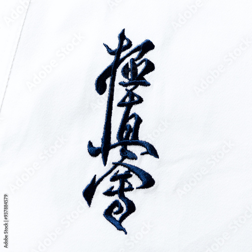 Kyokushinkai karate symbol on cotton background. 