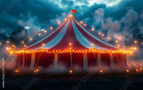 Retro Style Circus Tent in Red and White Colors