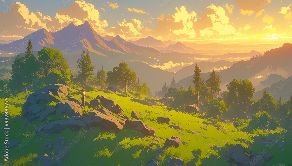 Charming Countryside Scene in Toile de Jouy Style: Abstract Black and