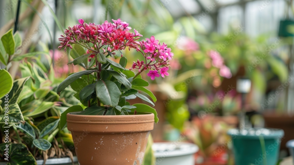 Pentas Lanceolata Flowers, Ceramic Pots, Home Setting Pentas Lanceolata Flowers, Ceramic Pots, Home Setting