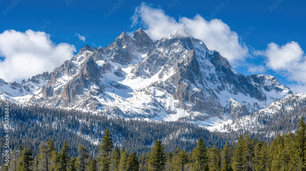 Majestic Snow Capped Mountain Peak with Forest in the Foreground Majestic Snow Capped Mountain Peak with Forest in the Foreground