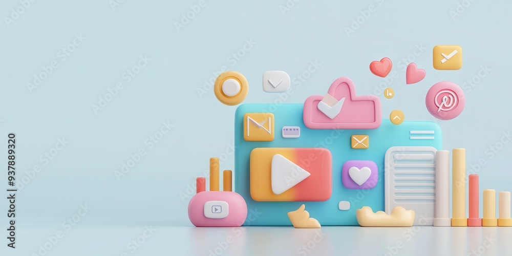 D Social Media Icons and Symbols on Blue Background D Social Media Icons and Symbols on Blue Background