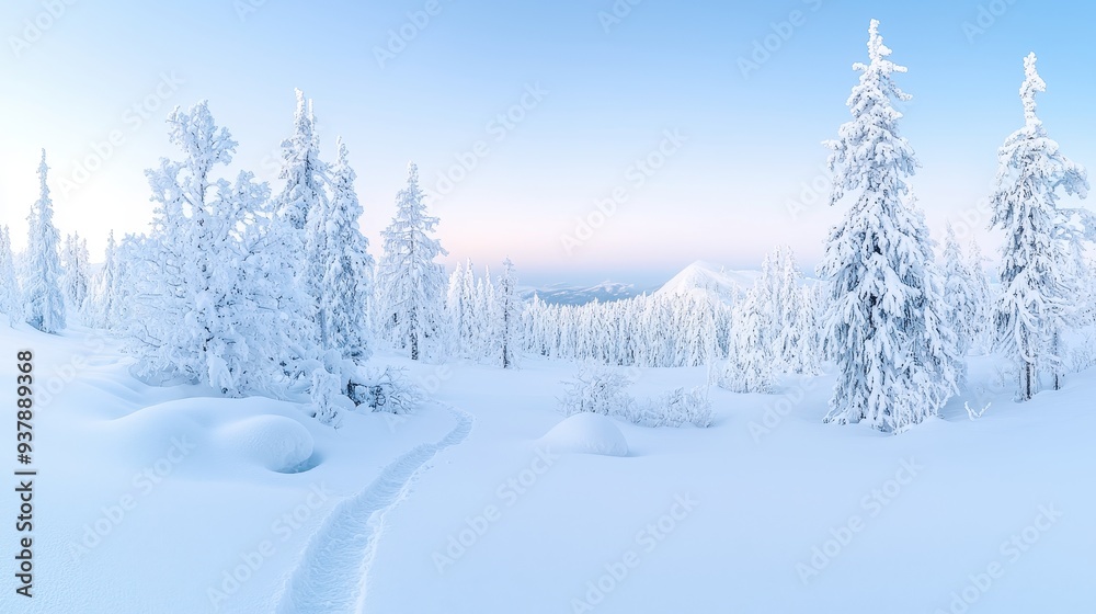 Snowy Forest Path in Winter Wonderland Landscape Snowy Forest Path in Winter Wonderland Landscape