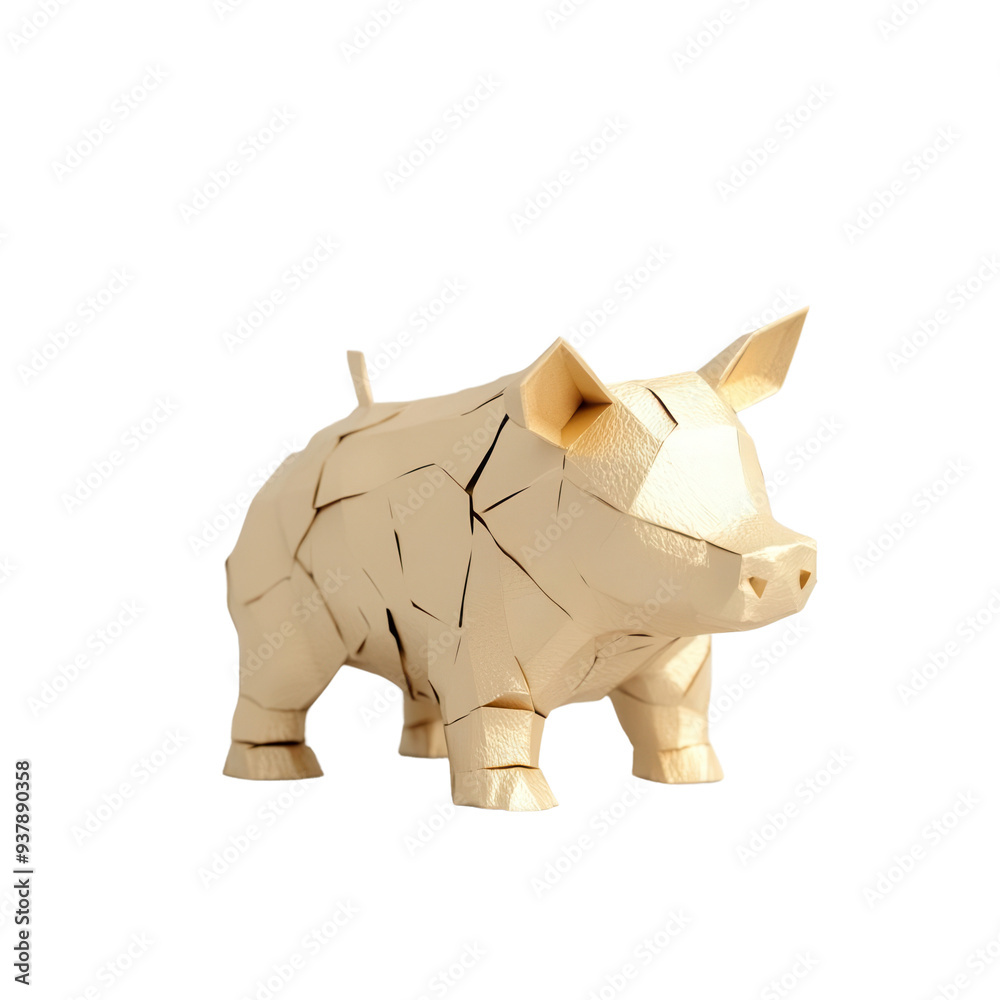 A 3D golden pig sculpture showcasing geometric design, perfect for decorative and artistic themes. isolated on a transparent background A 3D golden pig sculpture showcasing geometric design, perfect for decorative and artistic themes. isolated on a transparent background