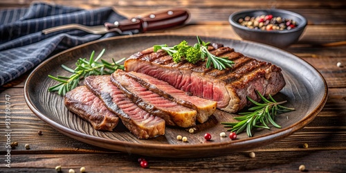 Wallpaper Mural Sliced grilled rib eye steak cooked medium rare on a plate, rib eye, steak, grilled, sliced, medium rare, food, recipe, background Torontodigital.ca
