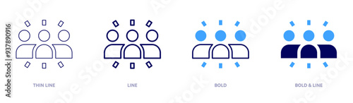 Group work icon in 4 different styles. Thin Line, Line, Bold, and Bold Line. Duotone style. Editable stroke