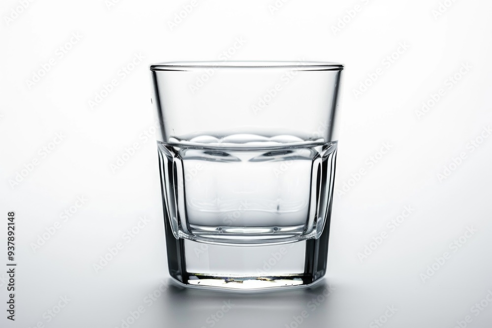 A clear glass filled with water sits on a table, perfect for a simple and refreshing beverage A clear glass filled with water sits on a table, perfect for a simple and refreshing beverage