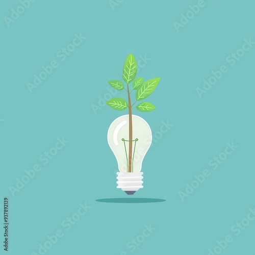 Green Plant Growing from Light Bulb   Sustainable Energy Concept