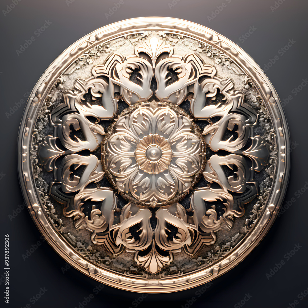 Elegant Golden Metal Mandala on Dark Background: High-Definition Vibrant Abstract Colorful Floral with Ornamental Patterns. 3D Mandala Design. Elegant Golden Metal Mandala on Dark Background: High-Definition Vibrant Abstract Colorful Floral with Ornamental Patterns. 3D Mandala Design.