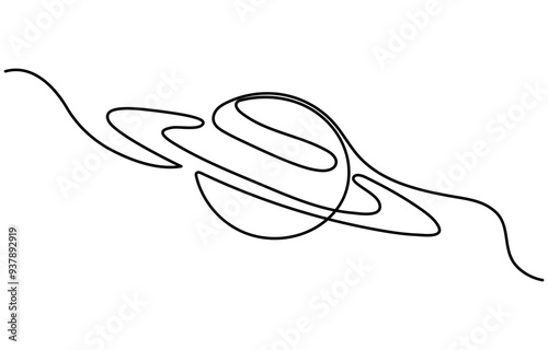 Continuous one line drawing Saturn Planet. Vector illustration, A single line drawing of a planet. Continuous line saturn icon. One line icon. Vector illustration, Continuous one line drawing planet