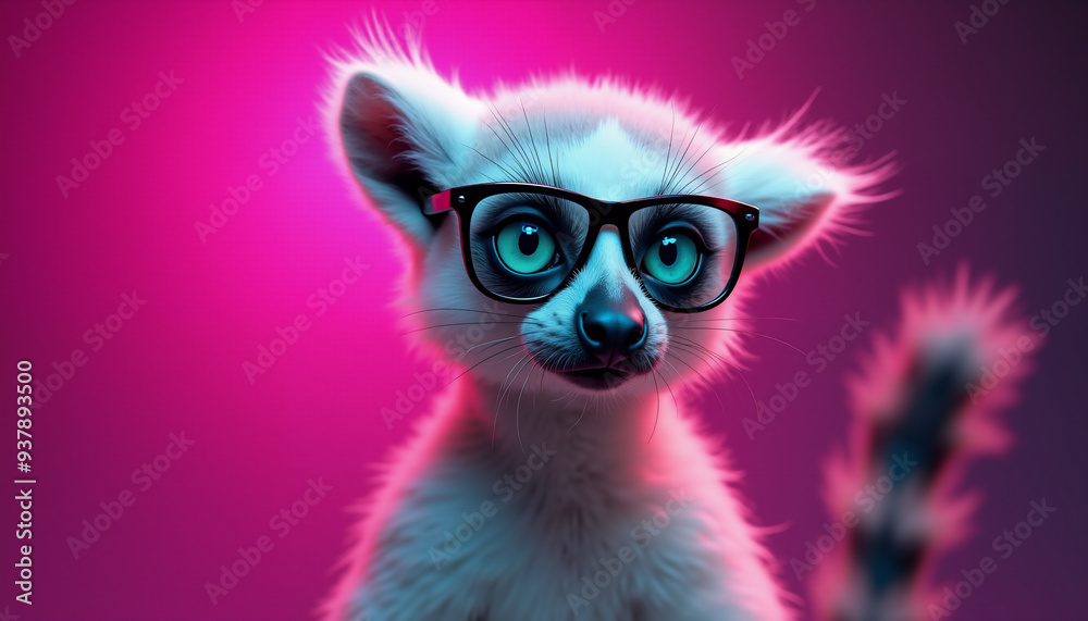 Fototapeta premium Cute lemur with glasses close-up