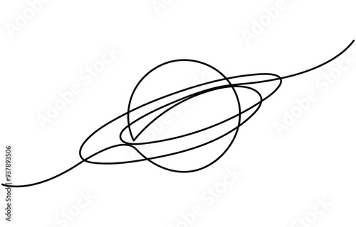 Continuous one line drawing Saturn Planet. Vector illustration, A single line drawing of a planet. Continuous line saturn icon. One line icon. Vector illustration, Continuous one line drawing planet