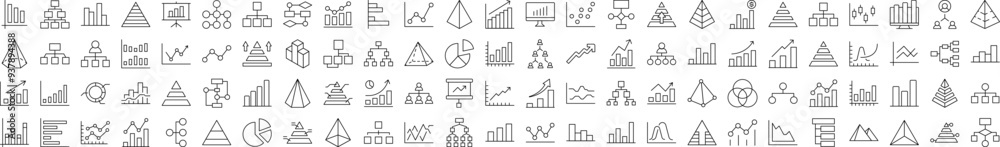 Pie Chart, Hierarchy, Pyramid Thin Icons Collection. Editable Stroke. Suitable for Web Sites, Books, Cards, Apps