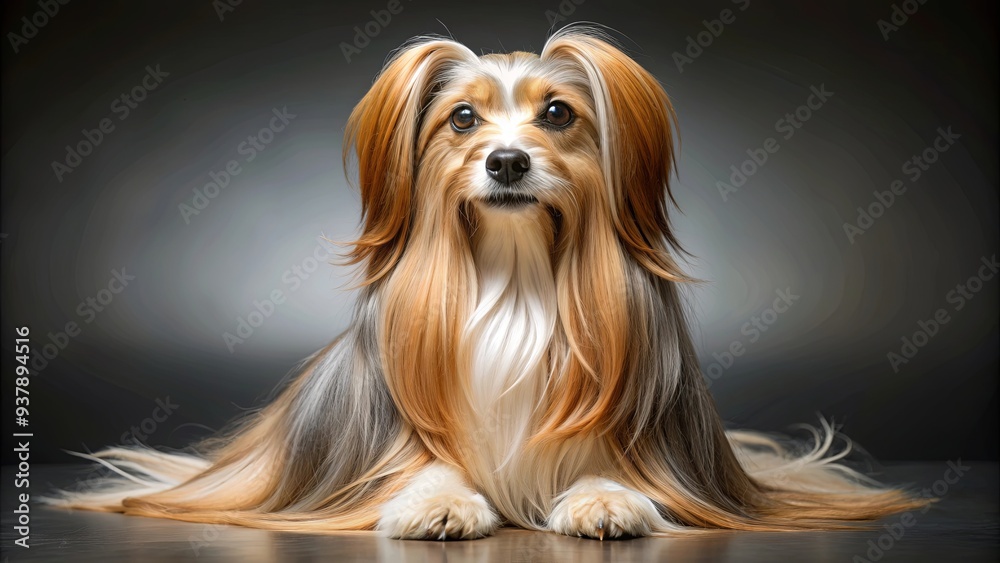 Naklejka premium Playful and elegant small breed dog with long silky hair, yorkshire terrier, toy dog, companion pet, cute, playful