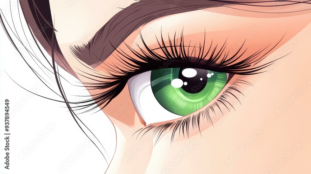 Fototapeta premium Experience the charm of this portrait, blending flat design and intricate textures to showcase the beauty of a girls eye.