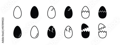 Egg icon Broken set eggs sign. Outline vector element. Black line style