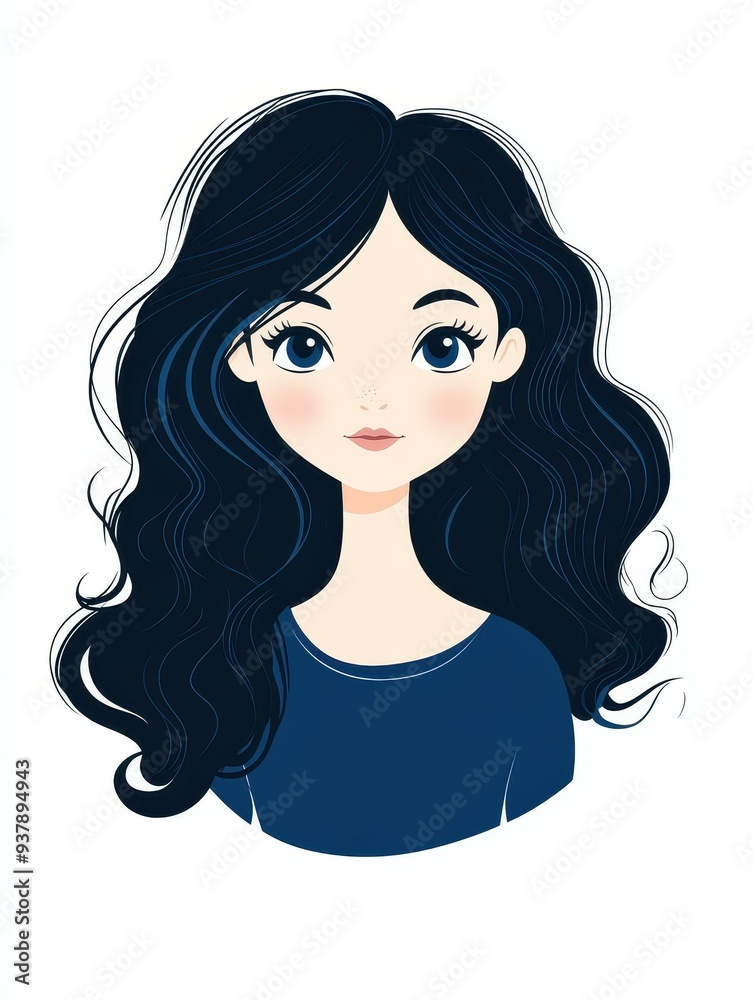A playful avatar design showcasing an Asian girl with adorable curly hair, bold lines, and bright, minimalist colors. A playful avatar design showcasing an Asian girl with adorable curly hair, bold lines, and bright, minimalist colors.