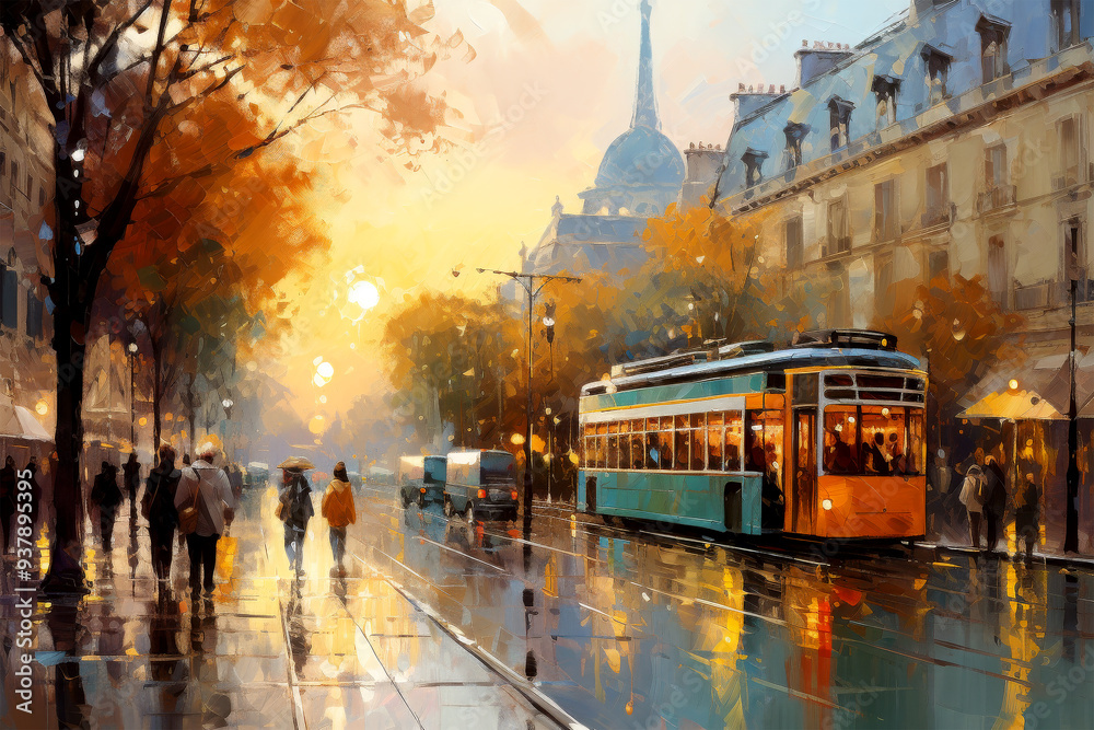Obraz premium oil paint in street of paris on background