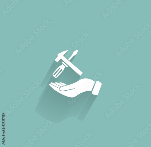 Vector icon of white color with shadow on gray-green background
