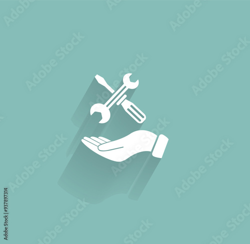 Vector icon of white color with shadow on gray-green background