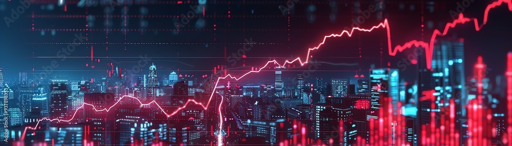 Dynamic financial chart over a city skyline visualizing growth and data trends in modern finance and technology. Dynamic financial chart over a city skyline visualizing growth and data trends in modern finance and technology.