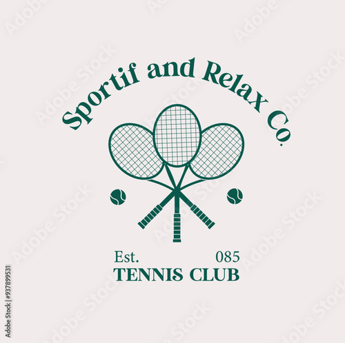 tennis logo, tennis club, two rackets and ball