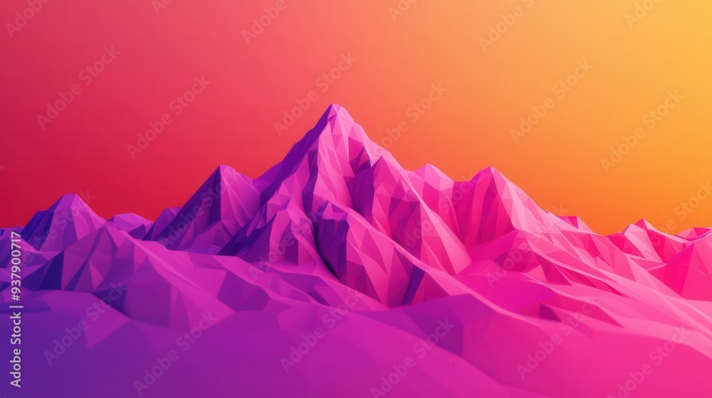 Mountain range in a digital world, low-poly design, 3D illustration Mountain range in a digital world, low-poly design, 3D illustration