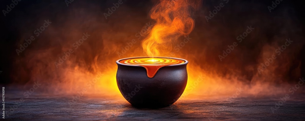 Chocolate Melting in a witch s pot, fog swirling around, rich dark tones with warm light, smooth and glossy chocolate texture Chocolate Melting in a witch s pot, fog swirling around, rich dark tones with warm light, smooth and glossy chocolate texture