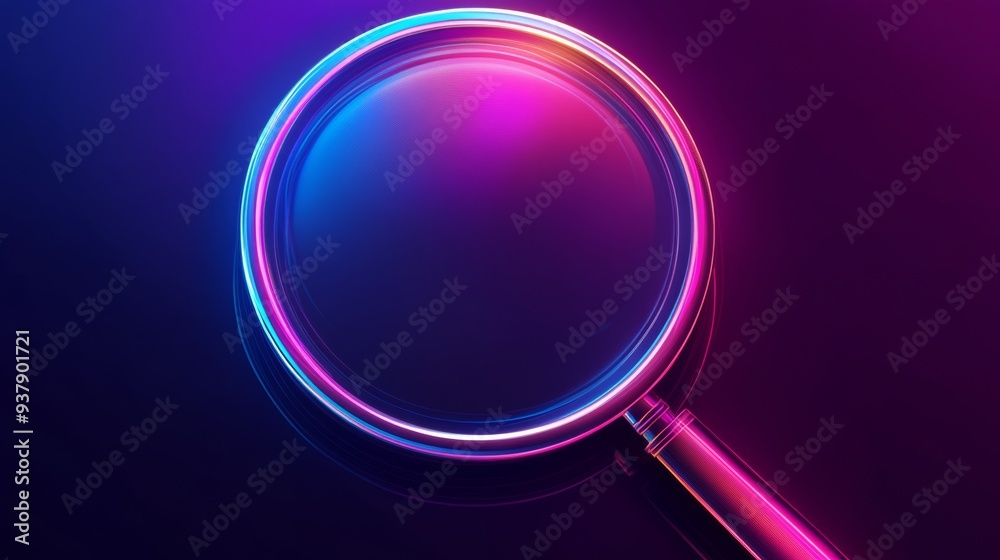 A purple and blue magnifying glass with a purple handle A purple and blue magnifying glass with a purple handle