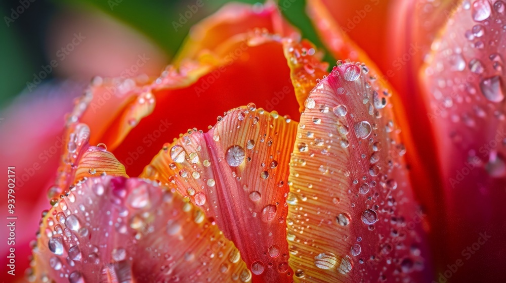 Macro Photo of Dew Drops on Tulip Petal. Macro Photo of Dew Drops on Tulip Petal.