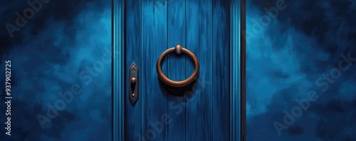 Door Knocking in a creaky house, fog rolling through the hallway, muted tones with deep shadow, detailed wood grain and knocker