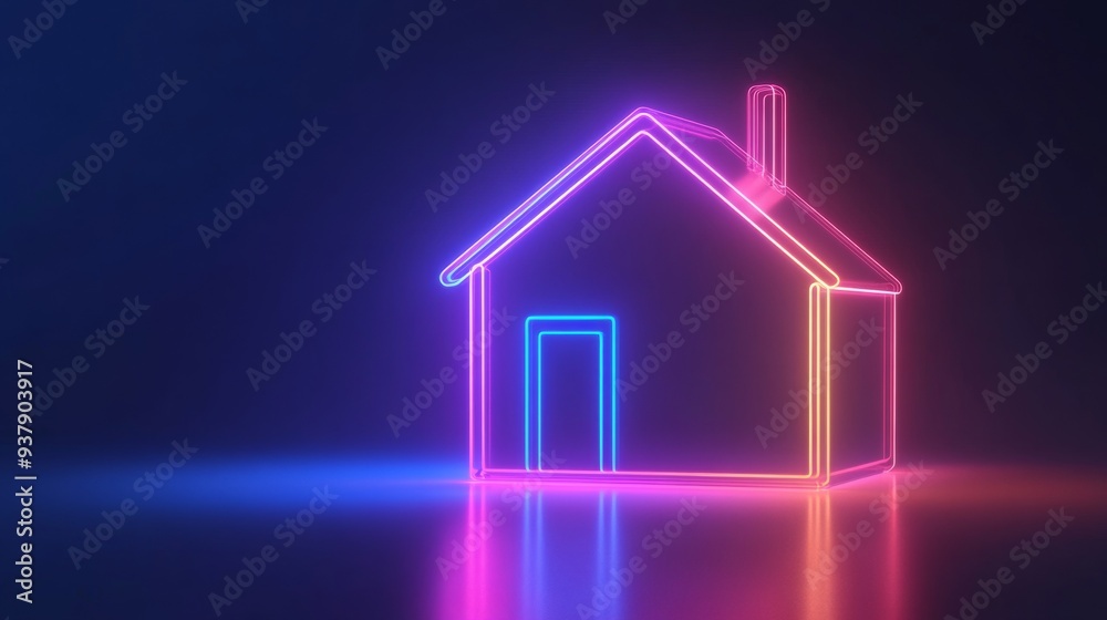 A house is lit up in neon colors A house is lit up in neon colors