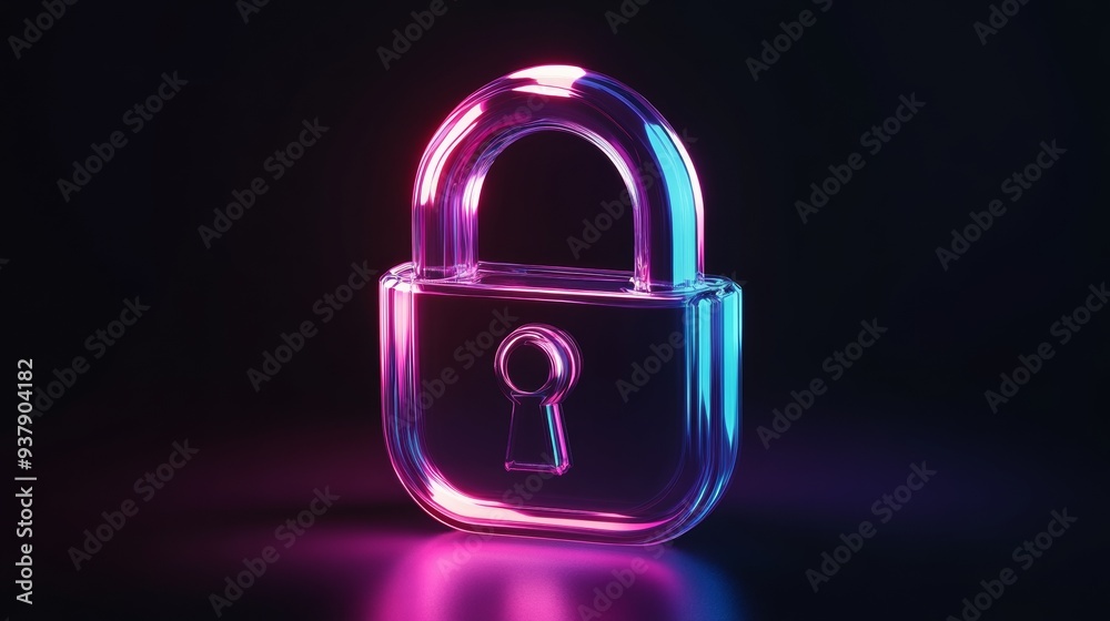 A glowing, neon colored lock with a keyhole A glowing, neon colored lock with a keyhole