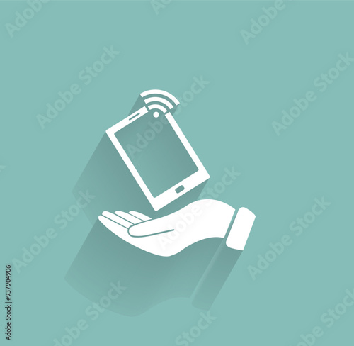 Vector icon of white color with shadow on gray-green background