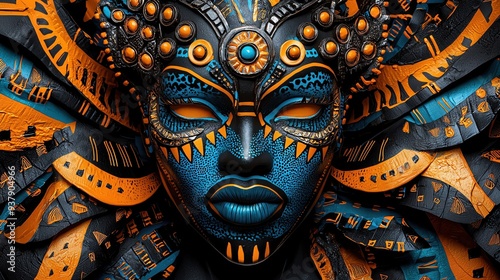 Wallpaper Mural Vibrant face painting with intricate designs and bold colors. Artistic expression showcasing cultural elements and creativity. Torontodigital.ca