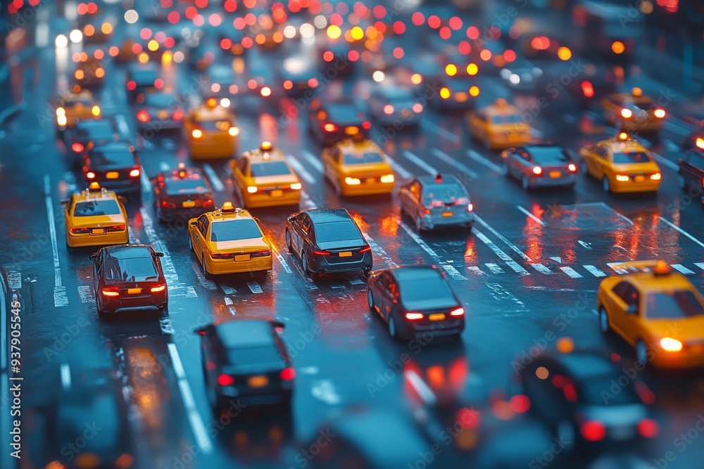 Obraz premium Isometric view on an intersection with car traffic. Generative AI