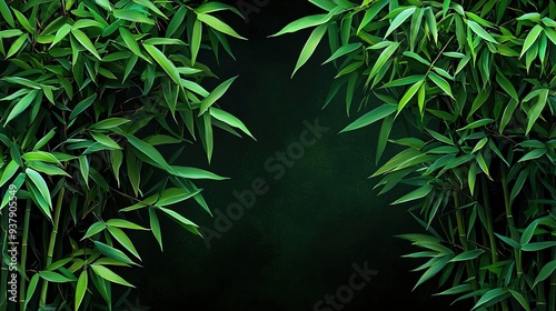 A serene arrangement of vibrant bamboo leaves, creating a calming backdrop of natural beauty and tranquility.