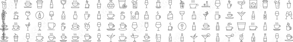 Coffee, Soft Drinks, Alcoholic Beverages Line Icon Collection. Editable Stroke. Minimalistic Linear Pictogram for Design of Cards, Apps, Banners, Posts Coffee, Soft Drinks, Alcoholic Beverages Line Icon Collection. Editable Stroke. Minimalistic Linear Pictogram for Design of Cards, Apps, Banners, Posts