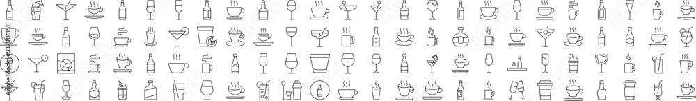 Collection of Line Icons of Coffee, Soft Drinks, Alcoholic Beverages. Editable Stroke. Minimalistic Linear Pictogram for Design of Cards, Apps, Banners, Posts Collection of Line Icons of Coffee, Soft Drinks, Alcoholic Beverages. Editable Stroke. Minimalistic Linear Pictogram for Design of Cards, Apps, Banners, Posts