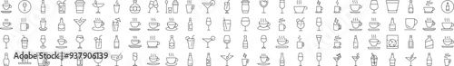 Coffee, Soft Drinks, Alcoholic Beverages Line Icon Pack. Editable Stroke. Minimalistic Linear Pictogram for Design of Cards, Apps, Banners, Posts