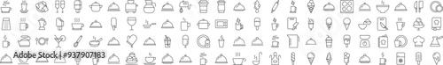 Food, Cooking and Kitchen Line Icon Bundle. Modern Collection for Design, Web Sites, Apps, Cards. Contains Linear Images of Coffee, Tea, Ice Cream