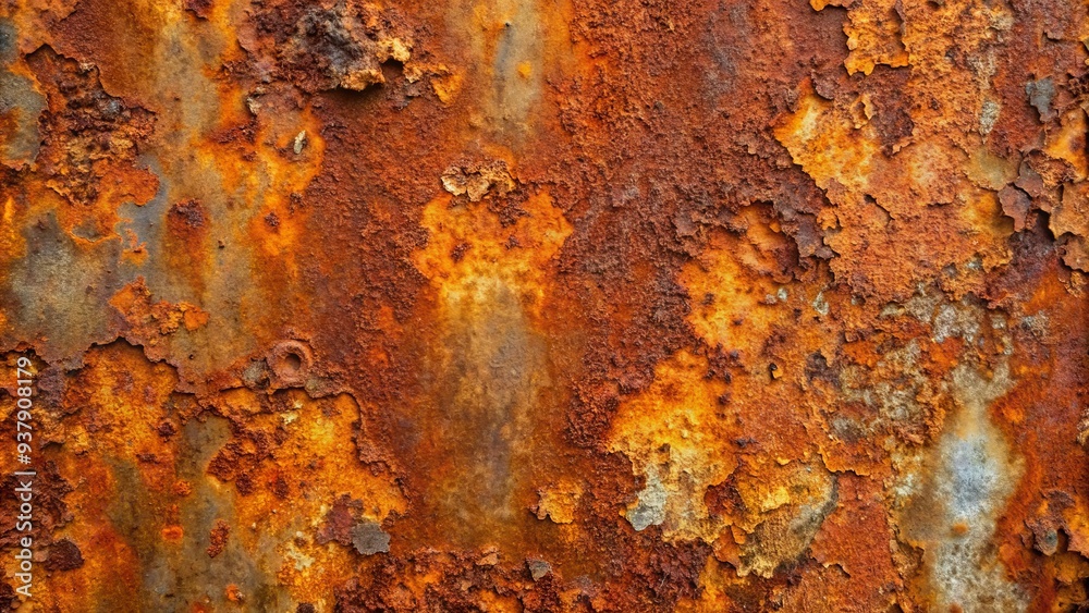 An Aged And Worn Metal Surface Covered In A Thick Layer Of Reddish-Brown Rust, Revealing Its History And Years Of Oxidation. An Aged And Worn Metal Surface Covered In A Thick Layer Of Reddish-Brown Rust, Revealing Its History And Years Of Oxidation.