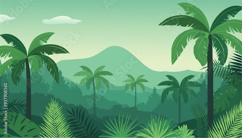 Tropical Forest Landscape with light green color flat vector design