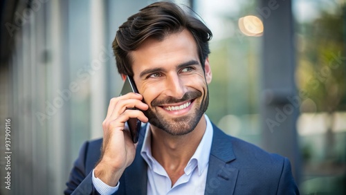 A person holds a mobile phone to their ear, pretending to take a call, with a subtle smile and a hint of deception on their face.