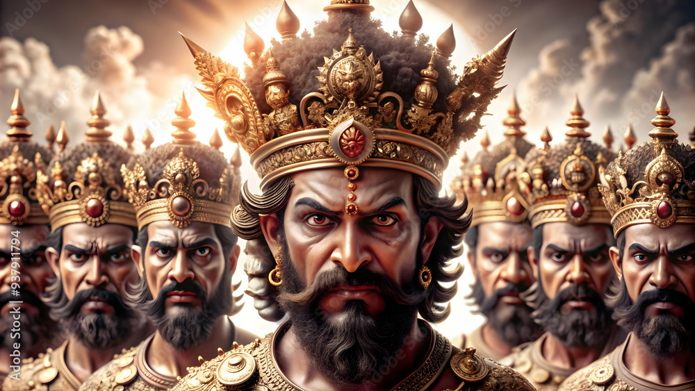 Crown For Ravan 3D Ravanas Ten Heads and Crown concept as Vector illustration of ...